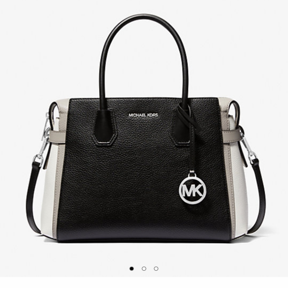 Michael Kors Black and White Satchel with Signature Charm